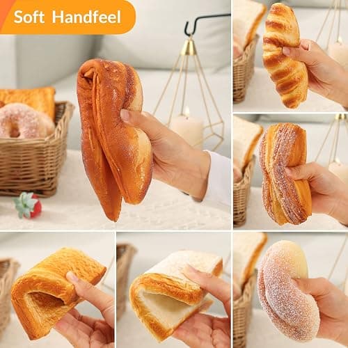 Joeabor 8pcs Artificial Bread Set, Realistic Fake Food for Display, Fake Bread for Decoration, Faux Food Props, Includes Faux Croissant, Dessert, Baguette and Toast thumbnail 5