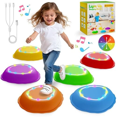Scvcid Rechargeable Stepping Stones for Kids, 6pcs Music and Light Up Anti-Slip Balance Sensory Toys for Toddler, Kids Indoor and Outdoor Play Equipment, Birthday Gifts Toys for 3 4 5+ Year Old Kids - Image 1