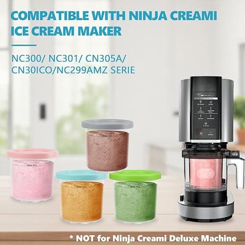 Nepfaivy Containers Replacement for Ninja Creami - 4 Pack Ice Cream Pints and Lids Compatible with Ninja NC300 NC301 Creamy Ice Cream Makers, BPA-Free & Dishwasher Safe, Color Lids thumbnail 3