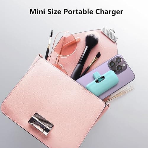 Mini Portable Charger USB C Power Bank, 5000mAh PD Fast Charging Battery Pack Built-in USB-C Connector,LCD Display,Compatible with iPhone 15,15 Plus,15 Pro/Max,iPad Pro/Air,Android Phone etc- Green - Green thumbnail 2