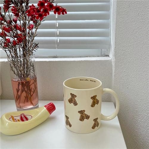 Heardbeli Cute Vintage Cartoon Bear Mugs Ceramic Coffee Mug Water Cup 350ml/12oz Funny Novelty Gift for Women Girls thumbnail 5