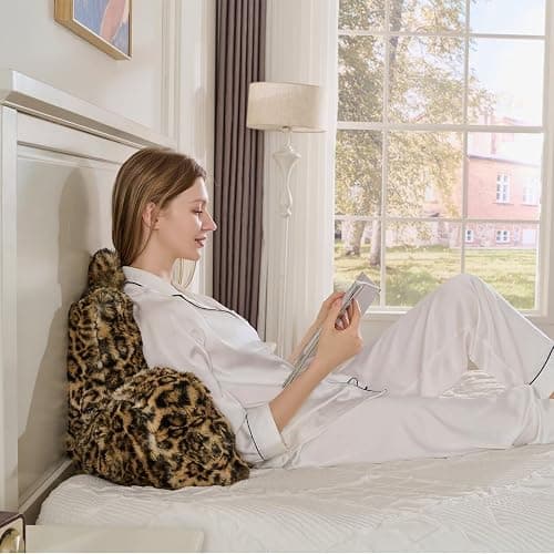 Animebody Reading Pillows for Boyfriend Adult,Velvet Back Pillow Bed Wedge Large, Back Rest Support Cushion for Sitting Up in Bed/Couch for Bedrest 18inch-Leopard Brown thumbnail 7