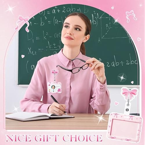 Geyoga Pink Bow Coquette Gifts Set Includes Horizontal ID Badge Holder and Retractable Badge Reel with Alligator Clip Funny Name Tag Card Holder for Worker Doctor Nurse Teacher Office Accessories thumbnail 6
