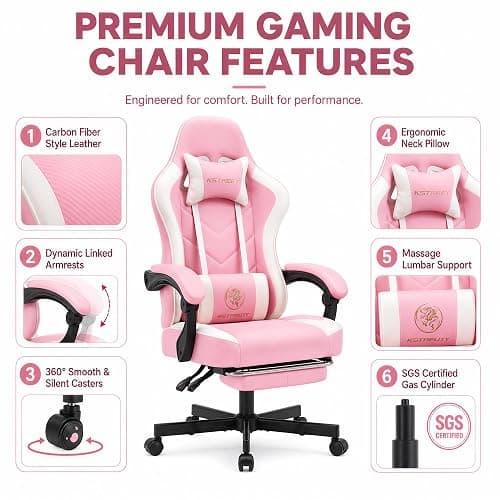 Mistpeople Gaming Chair, Ergonomic High Back Computer Chair with Footrest, Lumbar Support & Pocket Spring Cushion, Comfortable Swivel Home Office Desk Chair for Adults thumbnail 6