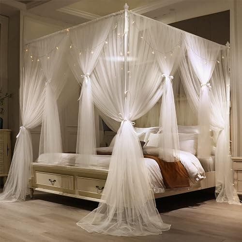 VETHIN 4 Corners Post Princess Bed Canopy Curtains - Image 1