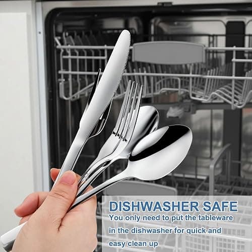BEWOS 20 Piece Silverware Set - Stainless Steel Silverware Sets for 4 Include Spoon, Forks, Knives, Mirror Polished Flatware Set for Home, Kitchen, Restaurant, Dishwasher Safe thumbnail 5