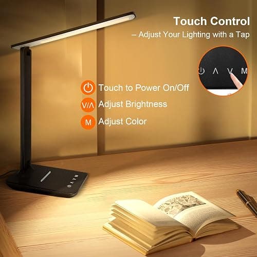 shinelife LED Desk Lamp for Office Home, Bright Desk Light with USB Charging Port, Adjustable Dimmable Desk Lamps 5 Modes 5 Brightness, Touch Study Lamp for Nail, Craft, Puzzle, Sewing, Study, Black thumbnail 5