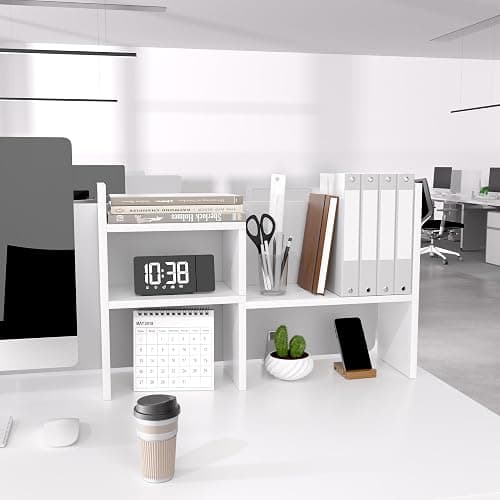Jerry & Maggie - Desktop Organizer Office Storage Rack Adjustable Wood Display Shelf | Birthday Gifts - Toy - Home Decor | - Free Style Rotation Display - True Natural Stand Shelf (White) | Wooden Desk Organizer, Cute Dorm & Cubicle Decor. Stores Makeup & Mini Plants,Space-Saving Storage for Small College Rooms thumbnail 3