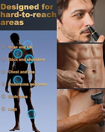 Manscape Body Trimmer Men,3-in-1 Pubic & Nose & Beard Shavers for Men,IPX7 Waterproof, USB Rechargeable Ball Trimmer Men Grooming Kit with 2 Combs,Painless Nose Hair,Wet & Dry thumbnail 3