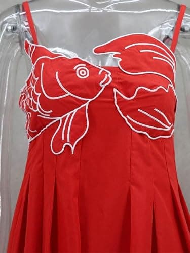 Joiemont Womens Koi Fish Long Strap Dress 3D Fish High Waist Maxi Cami Dress thumbnail 3