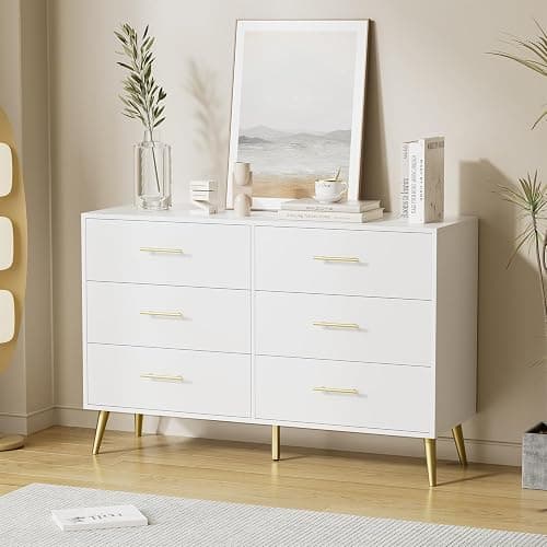 ORGANSANDS White Dresser for Bedroom, 6 Drawer Chest with Wide Drawers and Gold Metal Handles thumbnail 7