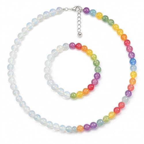 Peraca Cris Dopamine Necklace UV Reactive Colorful Rainbow Beaded Necklace Dopamine Jewelry Set Color Changing Mood Necklaces Bracelet Earrings Summer Beach Vacation Gift for Women - Image 1