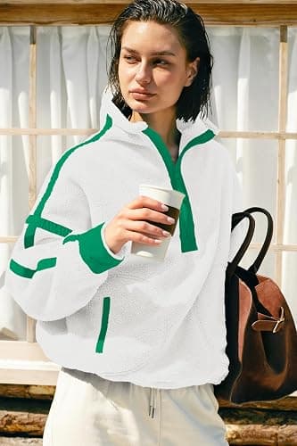 Panadila Womens Half Zip Sherpa Fleece Pullover Soft Oversized Sweatshirt with Pockets Warm Fuzzy Sweater thumbnail 4