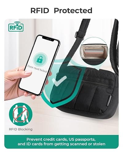 BAGSMART Cross Body Purse, Mini Crossbody Bags for Women Travel Purse, Puffy Shoulder Handbag Wallet with RFID Blocking Slots, Black-small thumbnail 5