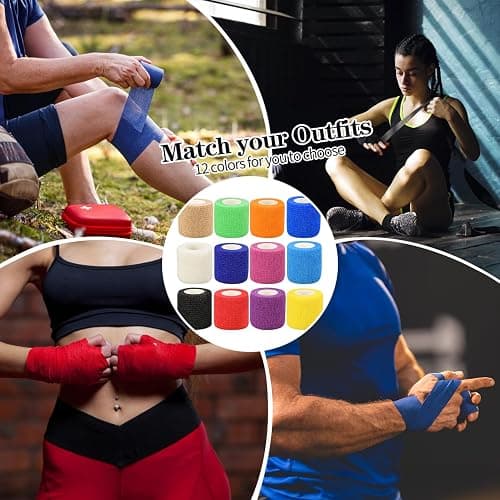 6pcs 2in Self Adhesive Bandage Wraps, Vet Wraps, 12 Colors to Choose, 5 Yard Self Adherent Wraps for Sports, Wrist, Ankle and Swelling thumbnail 3