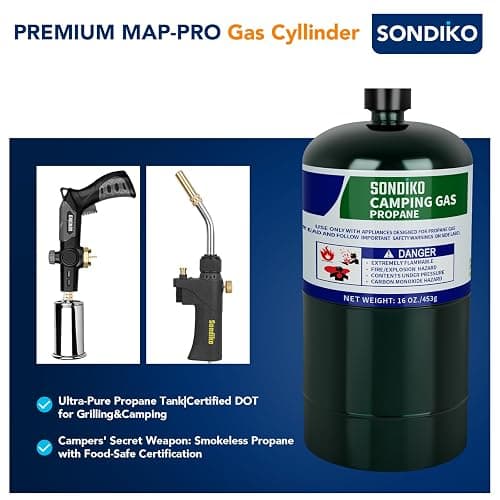 Sondiko Propane Tank 2 Pack, High Purity 1LB Propane Cylinder Tank 16 oz, Factory Prefilled and DOT Compliant, Premium Propane to Broil Sous Vide for Welding Brazing Soldering thumbnail 3