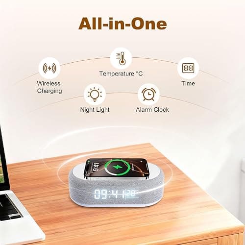 LIDOUYA 4 In1 Digitaler Wecker, Wireless Charger, Intelligenter Wecker mit Licht und Temperaturanzeige, Helligkeit einstellbar thumbnail 2