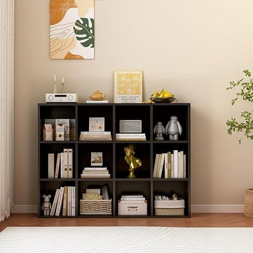 OSCHF 12-Cube Storage Shelf Bookcase, Black | Wooden 3-Tier Open Bookshelf, Fits 11×11" Bins, Vertical or Horizontal Use, Full Back Panels, For Home Office thumbnail 7
