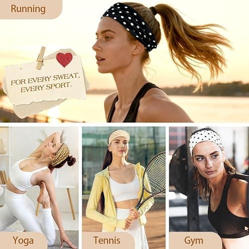 Tiefebene 6 Pack Polka Dot Headband for Women - Non Slip Elastic Floral Hairbands, Soft Fabric Hair Bands for Yoga Workouts, Breathable Head Bands for Hairstyles & Outfits thumbnail 7