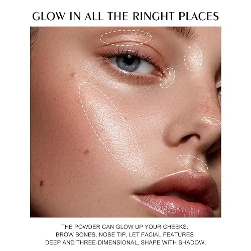 KYDA Face Highlighter Palette, High Glossy Face Illuminator Palette, Natural Glow Finish, Pearl Shimmer Smooth Baked Powder, Lasting Sparkling Champagne Highlighter Makeup-SUN GLOW thumbnail 6