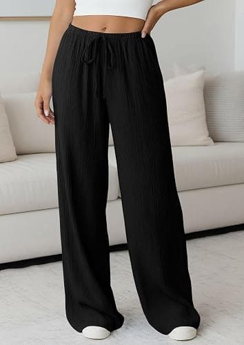 PRETTYGARDEN Womens Palazzo Pants Summer Fashion 2026 High Waisted Wide Leg Drawstring Flowy Beach Trousers with Pockets thumbnail 8
