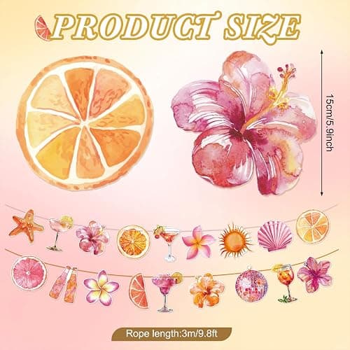 Pink Orange Sunset Party Banner,Tropical Sunset Tequila Garland Decorations | Pink Orange Birthday Bridal Shower Wedding decorations, 2 Pack ,9.8 ft thumbnail 3