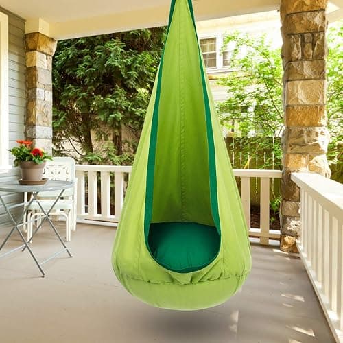 Y- STOP Kids Pod Swing Chair, Hanging Hammock Chair with Inflatable Pillow, Sensory Pocket for Outdoor and Indoor, Max 176Lbs(Green) thumbnail 8
