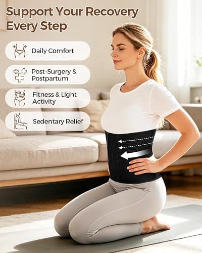 QEESMEI Abdominal Binder Post Surgery Belly Band Wrap for Women Men 9" Wide | Postpartum Belly Band Stomach Compression Wrap Waist Support Belt for Tummy Tuck, Waist, Core Support, Herni, Black,M thumbnail 2