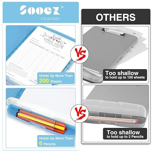 Sooez Glitter Clipboard with Storage, High Capacity Clip Boards 8.5x11 with Pen Holder, Cute Clipboards with Low Profile Clip, Sparkle Plastic Organizer Case Box for Women & Kids, Side Opening thumbnail 2