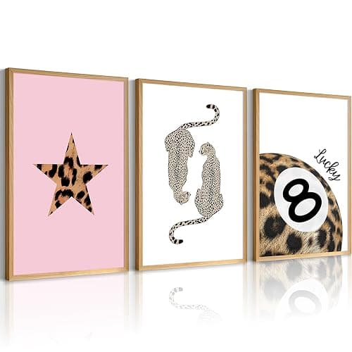 Leopard Wall Art Cheetah Canvas Prints Lucky 8 Ball Wall Decor Fashion Leopard Poster Aesthetic Pictures Trendy Cheetah Painting Preppy Artwork for Living Room Bedroom 16x24 Inch Unframed Set of 3 - Image 1
