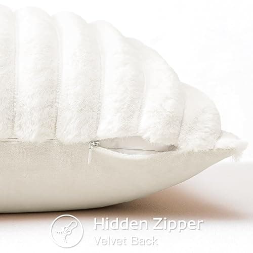 Sungeek Set of 1 White Faux Rabbit Fur Cushion Cover 40x40 cm, Soft Cozy Plush Striped Decorative Throw Pillow Covers 16x16 Inch Velvet Square Pillowcases for Sofa Bedroom thumbnail 4