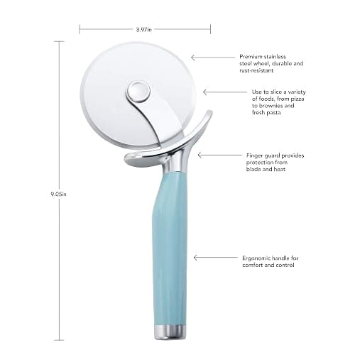 KitchenAid Classic Pizza Wheel with Sharp Blade For Cutting Through Crusts, Pies and More, Built In Finger Guard for Safety and Comfort Grip to Protect Fingers, Dishwasher Safe, 9-Inch, Aqua Sky thumbnail 3