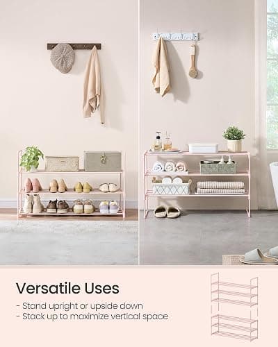 SONGMICS Shoe Rack, 3-Tier Shoe Organizer, Metal Storage Shelf, Upright or Upside Down, for 16-20 Pairs, Stackable, for Entryway, 11.8 x 36.2 x 21.7 Inches, Jelly Pink ULSA303S01 thumbnail 4
