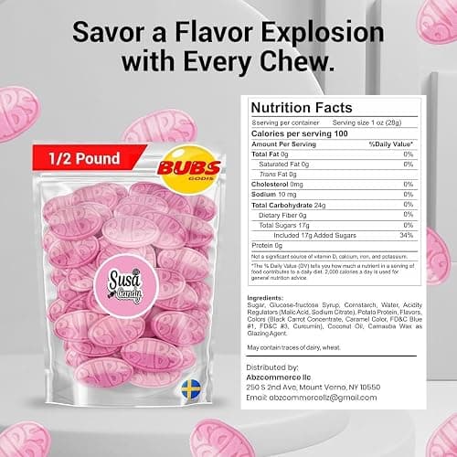BUBS Sweet Strawberry Pomegranate Ovals – 1/2 Pound Soft Foam Godis, Premium Vagen Swedish Candy by Susa Candy thumbnail 2