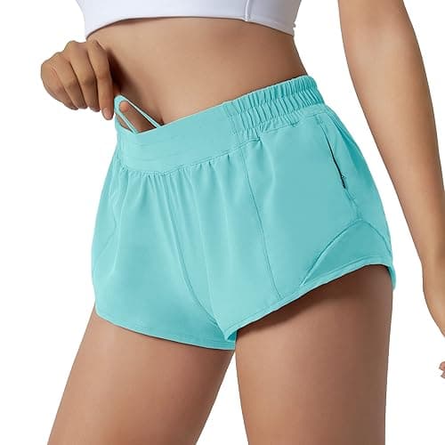 Aurefin Running Shorts for Women,Quick Dry Athletic Sports Shorts Lightweight Active Workout Gym Shorts with Zip Pocket - X-Large - Wild Mint