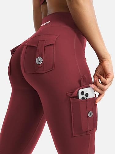 YEOREO CoreFlex Women Workout Flare Leggings with Pockets Hidden Scrunch High Waisted Cargo Gym Yoga No Front Seam Leggings thumbnail 2