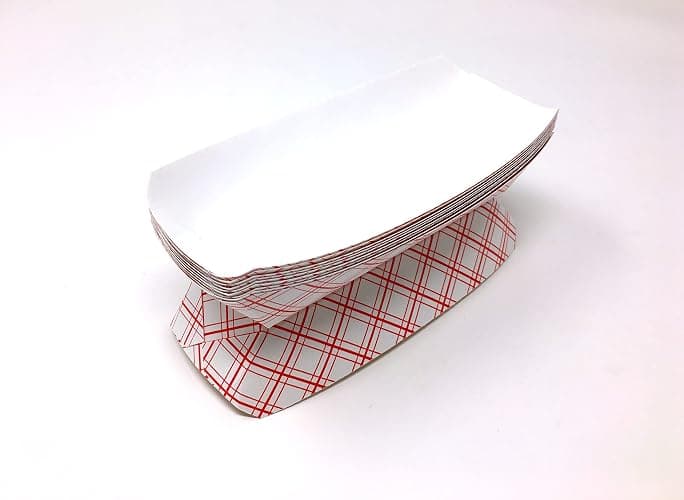Mr Miracle 7 Inch Paper Hot Dog Tray in Red White Pattern. Pack of 100. Disposable, Recyclable and Fully Biodegradable. Made in USA thumbnail 7