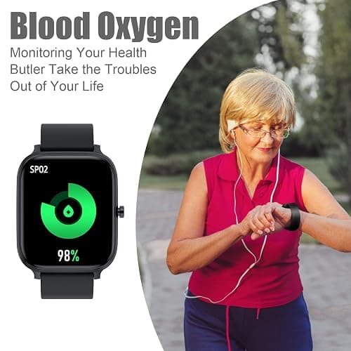 Smart Watch for Men Women Compatible with iPhone Samsung Android Phone 1.83 inch Full Touch Screen IP68 Waterproof Bluetooh Fitness Tracker Heart Rate/Sleep Monitor, Black thumbnail 4