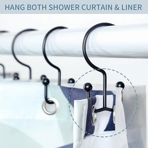Goowin Shower Curtain Hooks, 12 Pcs Shower Curtain Rings, Durable Rust Proof Black Shower Curtain Hooks, Shower Rings for Curtain, Double Glide Shower Hooks for Shower Curtain Rods, Black thumbnail 4