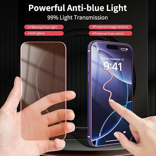 WASOCA 2 Pack Screen Protector for iphone 16 [6.1 inch] with Installation Frame, New Red Light 9H Tempered Glass Screen Protector Upgraded Protection, Anti-Blue Light thumbnail 3