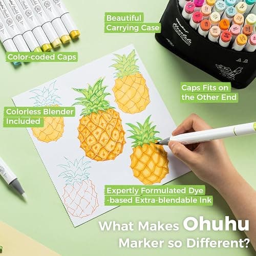 Ohuhu 72 Colour Art Markers Set, Dual Tip, Brush & Chisel Sketch Marker for Artist, Students, Brush Markers for Sketching, Adult Coloring, Calligraphy, Drawing and Illustration Markers thumbnail 8