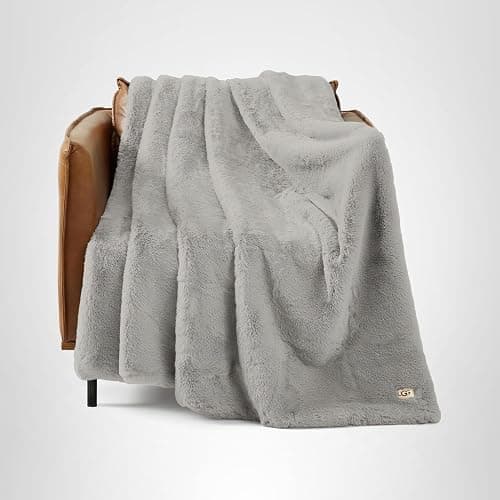 UGG Euphoria Plush Faux Fur Throw Blanket, Oversized Warm Throw for Couch or Chair, Luxury Bedroom Decor, Christmas Cozy Blankets, Machine Washable, 50-inch x 70-inch, Seal Grey thumbnail 9