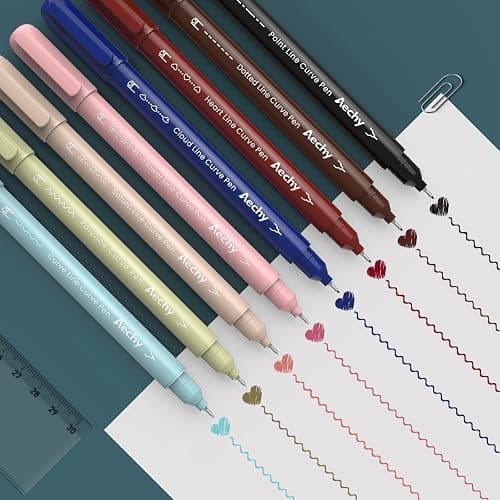 AECHY Colored Curve Highlighter Pens Set - 8 Different Shapes & 8 Colors Fine Tips for Writing, Journaling, Note Taking, Drawing, Scrapbook Art, School Supplies (Classic) thumbnail 5