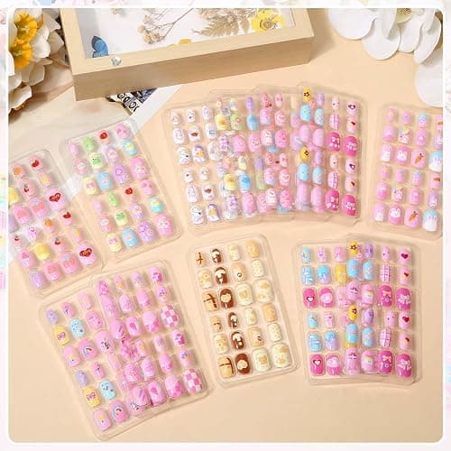 288 Pieces Kids Stick On Nails Girls, Acejoz Fake Nails Set Self Adhesive Press on Nails Tips for Little Girls Children 8-12 Year Kids Nail Decoration thumbnail 2