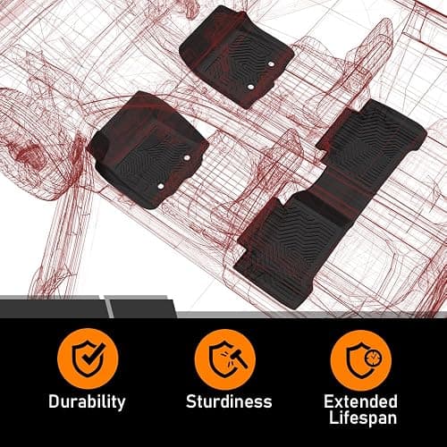 G-PLUS Floor Mats Compatible with Toyota Tacoma 2005-2015 Double Cab All Weather Full Cover Protection TPE Car Floor Cargo Liners Accessories 3 Piece,Black thumbnail 7