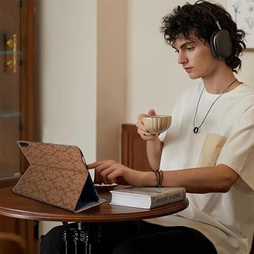 HYHCF Compatible Designer for iPad Pro 11 Inch Case 1st/2nd/3rd/4th Generation 2018/2020/2021/2022 PU Leather with Pencil Holder Soft TPU Back Case,Auto Sleep/Wake Cover,for Women-Brown thumbnail 4
