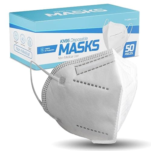 50 Pack White KN95 Face Masks for Adults and Kids - Kn95 Facemask Disposable - 5 Layer Breathable Face Mask for Dust Protection - Comfortable Elastic Ear Loop - Men & Women Every Day Non Medical Use - Image 1