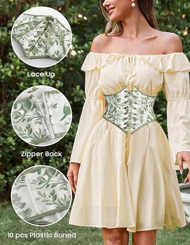 Scarlet Darkness Women's Corset Belt Renaissance Underbust Corset Floral Lace Up Boned Waist Belts thumbnail 3