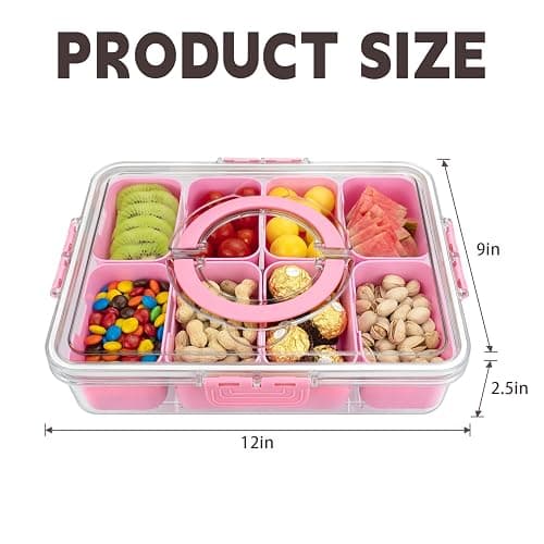 Divided Serving Tray with Lid and Handle, 8 Compartments Snack Box, Portable Platter for Candy Fruits Nuts, Snack Party Entertaining Picnic thumbnail 3