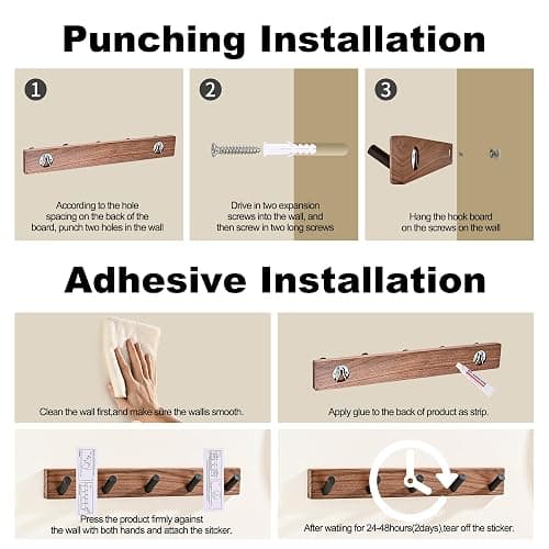 LECHYN 17.3" Small Wooden Coat Rack Wall Mounted with 5 Pegs Hooks, Entryway Wall Hooks Coat Hanger for Hanging Towel Jacket Clothes Hat Backpack Shoe Purse Key Holder Hook Rail by Black Walnut Wood thumbnail 6